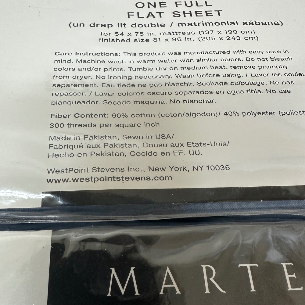 Martex Modern Living Full Flat Sheet 300 TC Blue Cotton Rich Set of 2 New - Picture 4 of 7